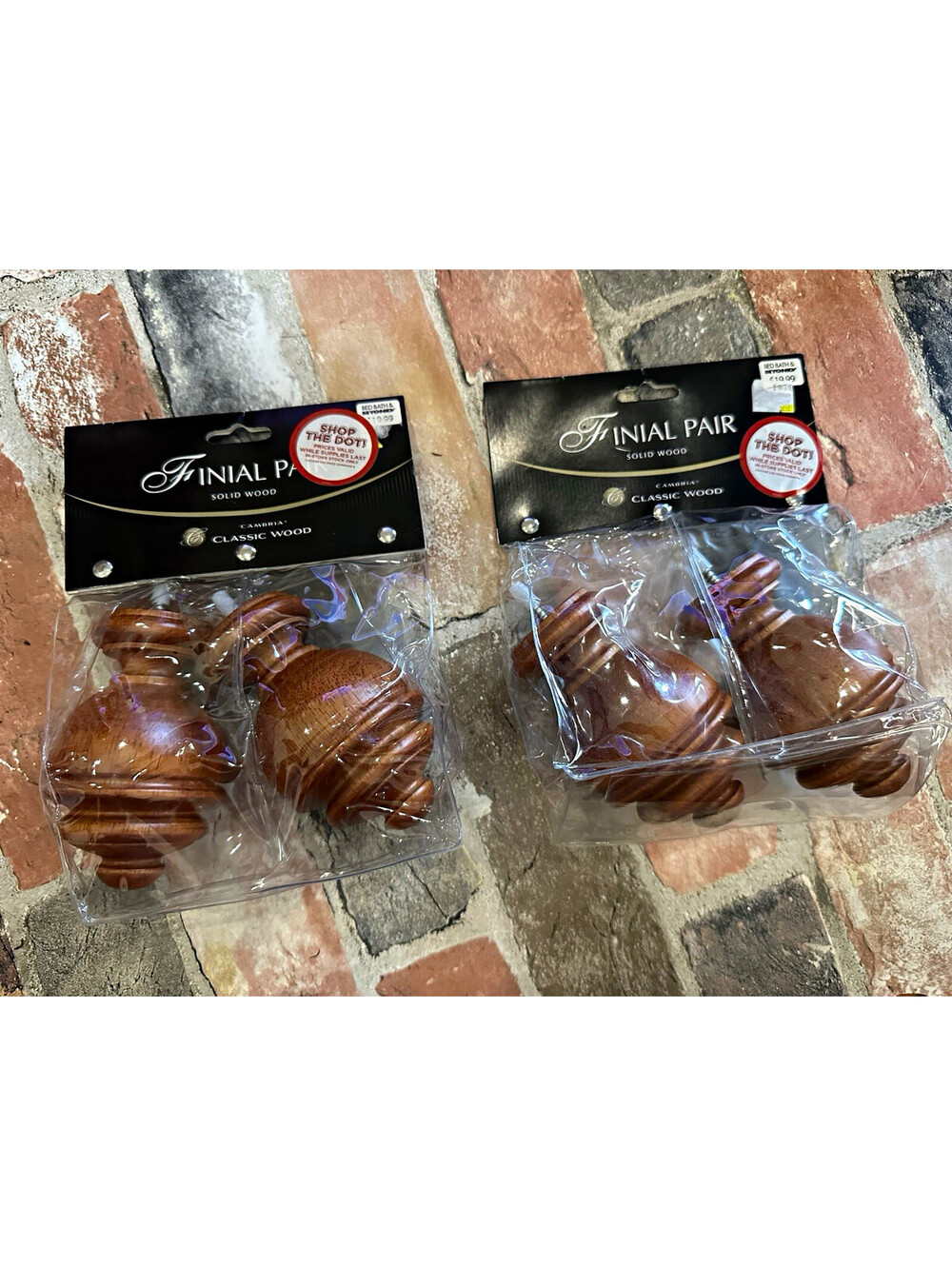 4 Cambria Wood Curtain Rod Finials in Brown Solid Screw-On Mount (2 Sets)